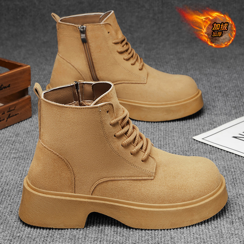 2025 zapatos de hombre de invierno nuevos zapatos de algodón caliente zapatos de cuero de alta altura anti-deslizante botas de Martin
