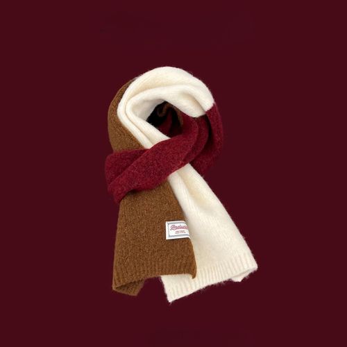 2025 New Japanese Dopamine Color-blocked Wool Scarf for Women, Autumn/Winter Warmth, Versatile Soft Knit Neck Scarf Trend