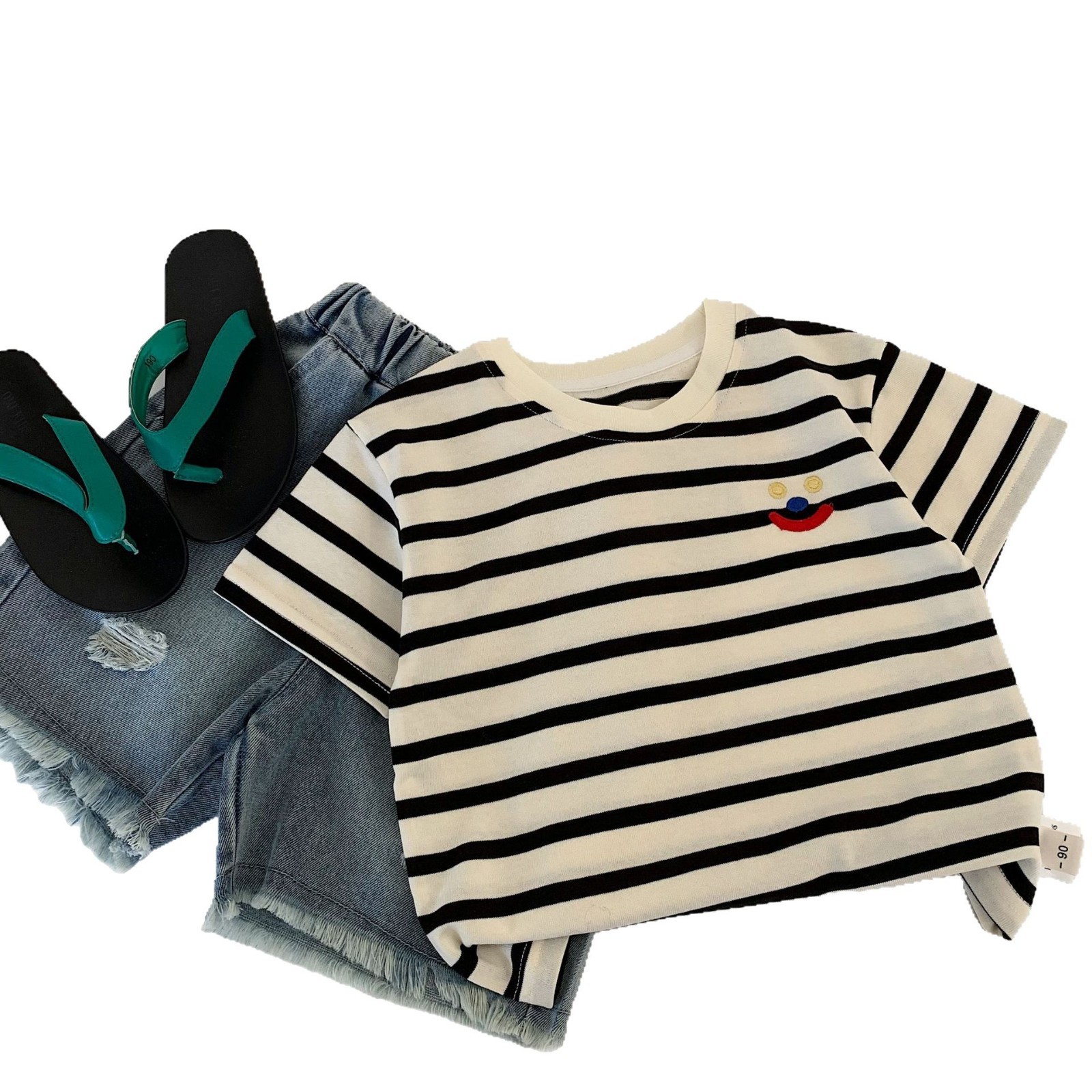 Camiseta de verano de manga corta para niños Maibao Camiseta de verano para niños de clase A Camisa de fondo a rayas para niños al por mayor