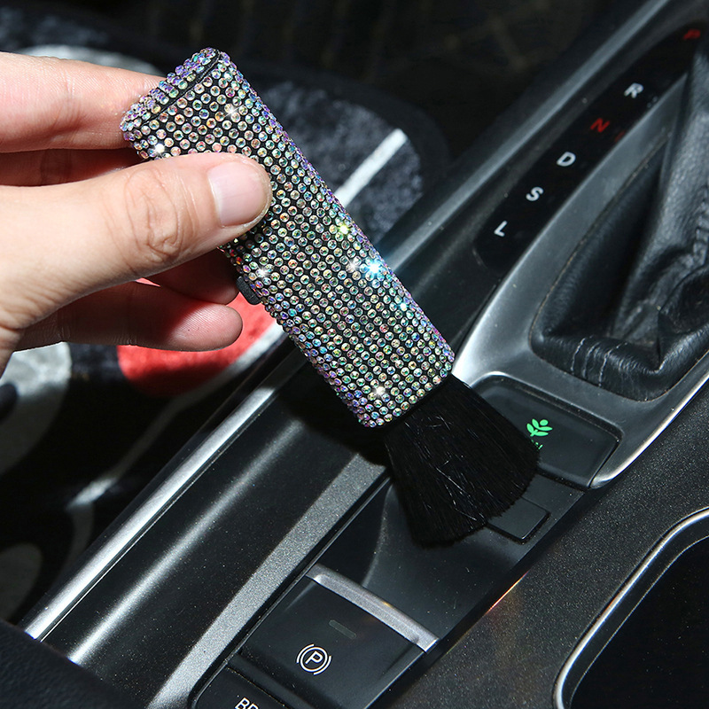 New Diamond-Encrusted Car Air Conditioner Air Outlet Detail Cleaning Brush Car Soft Bristle Brush Multi-Functional Interior Gap Brush for Women