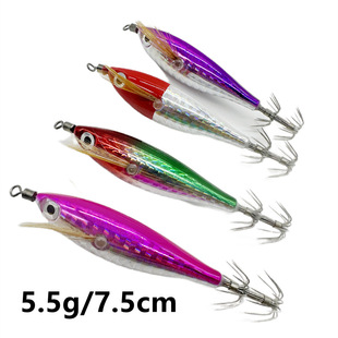 5.5g/7.5cm laser horizontal shrimp octopus squid hook eight belt Luya bait fake shrimp wooden shrimp simulation luminous fish