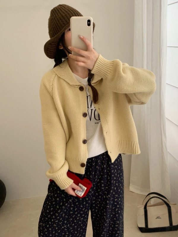 木四 翻领毛衣外套女2025秋冬季新款设计感小众针织开衫厚M6690|undefined