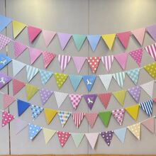 节庆生日拉旗纸质用品拉旗儿童商场装饰幼儿园布置小彩旗三角串旗