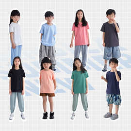 定制加工高品质40支冰丝凉感儿童纯色圆领T恤衫亲子短袖现货代发