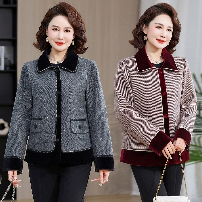 Одежда для мам, весна и осень 2025, куртки для женщин среднего и пожилого возраста, новая весенне-осенняя одежда, свободные топы и куртки с круглым вырезом.