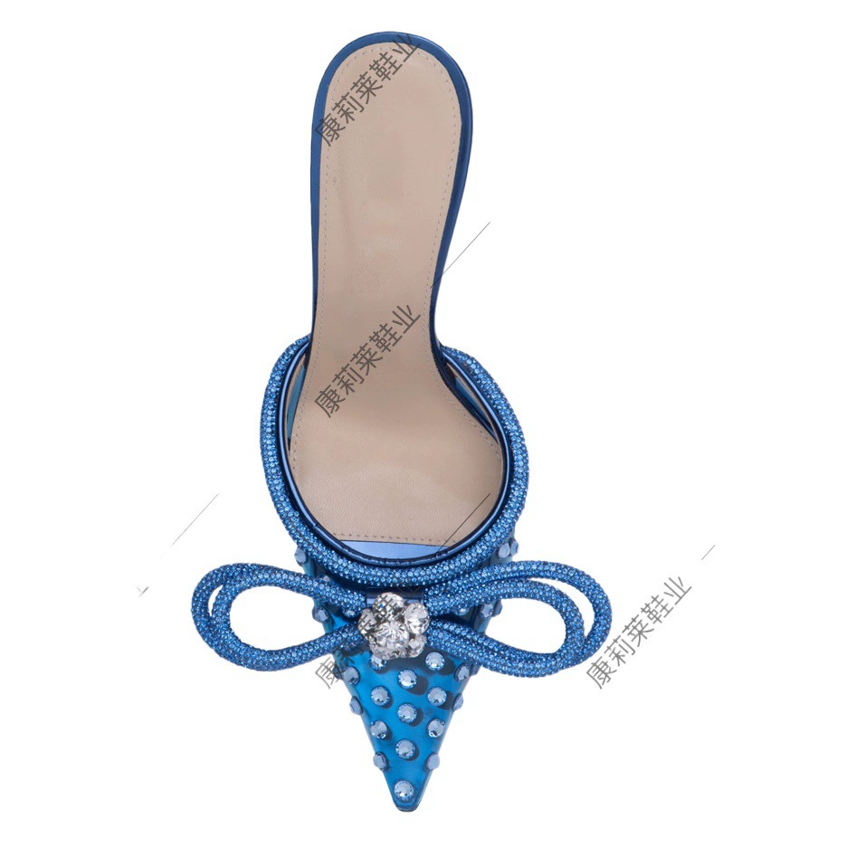Производители оптовые европейские и американские банты цвета стразы на высоком каблуке сандалии с заостренными прозрачными тапочками на каблуках
