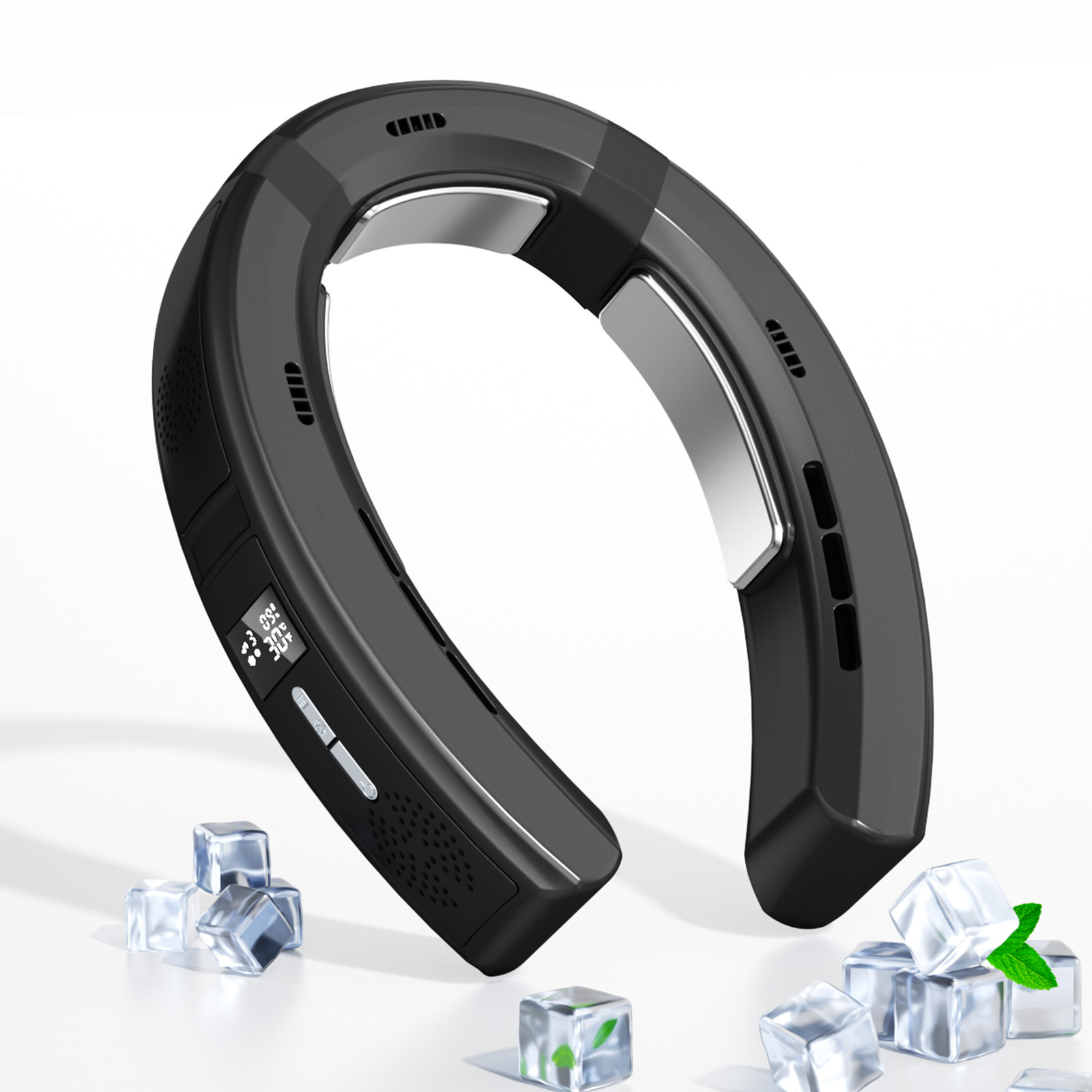 2024 ventilador de cuello colgante de refrigeración transfronteriza usb mini portátil colgante de cuello recargable pantalla digital ventilador de verano al aire libre