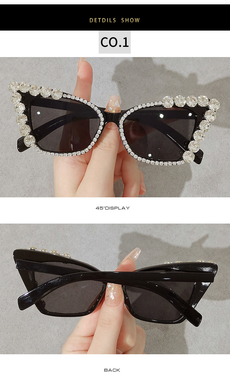 Fashion Solid Color Ac Cat Eye Diamond Full Frame Women's Sunglasses display picture 6