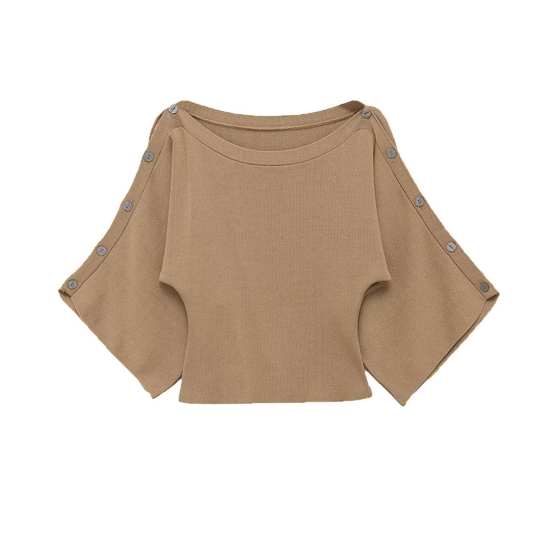 Foreign Trade Wholesale 2026 Spring New Style European and American Fashion One-Line Collar Wide-Sleeve Layered Sleeve Knitwear 5536026