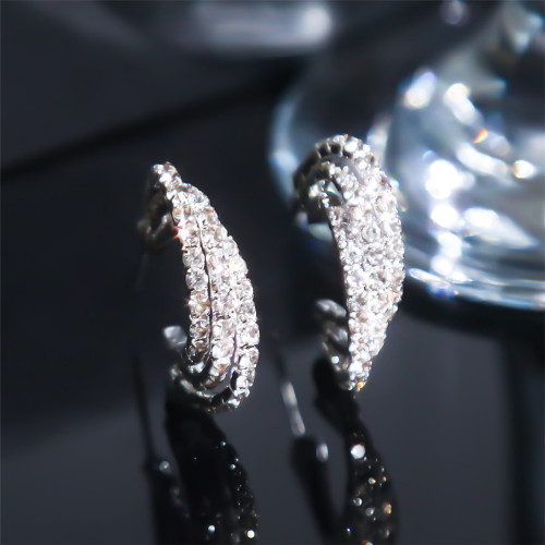DINGKA Fashion C-Shaped Diamond Stud Earrings for Women, Sparkling Diamond-Hole Small Earrings, Elegant Trendy Ear Accessories