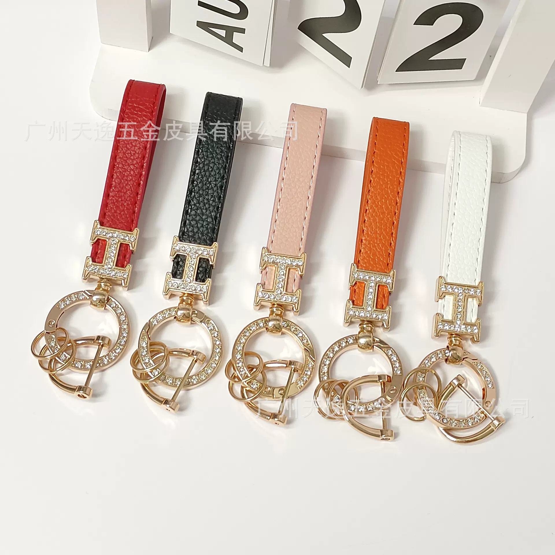 新款时尚荔枝纹Hh汽车钥匙扣锌合金马蹄扣个性钥匙链圈情侣小挂件