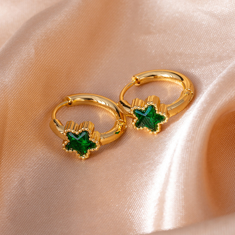 Green earrings with zircon