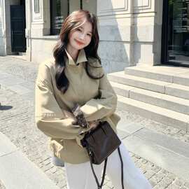 卡其色轻熟御姐风撞色印花拼接风衣女2026春新款气质收腰时尚外套
