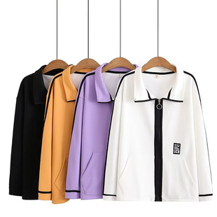 Chubby Girl autumn all-matching plus size top chubby girl casual slimming zipper labeling baseball uniform jacket 2301