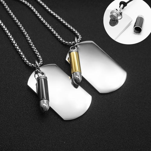 Cross-border European and American punk rock openable bullet military brand pendant men's titanium steel necklace stainless steel pendant