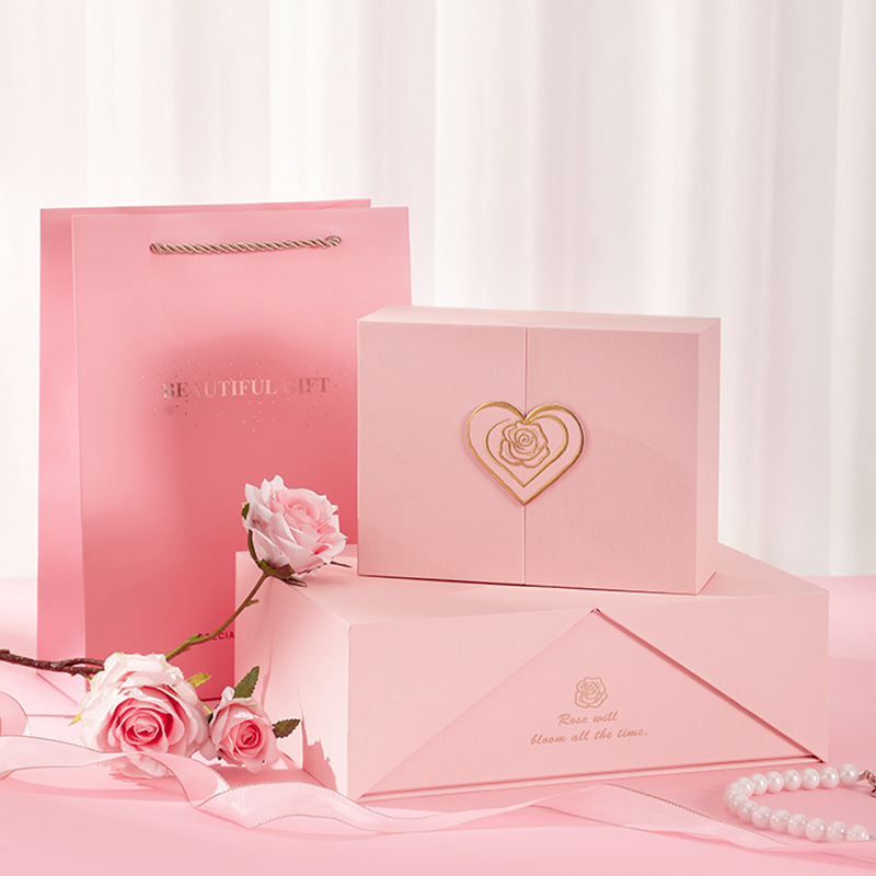 ピンクの両開きギフトボックス、バレンタインデーの彼女へのプレゼントボックス、誕生日の包装箱、高級感のあるお土産ボックス、卸売|undefined