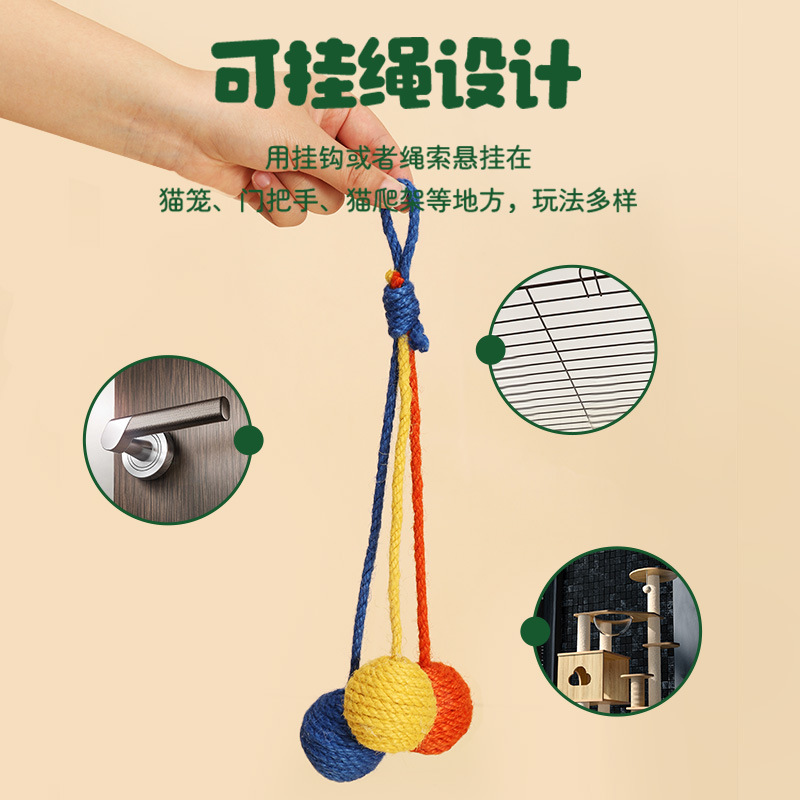 Juguete colgante gato auto-Hola alivio sofocante sisal bola gatito divertido gato palo mordedura resistente gato bola suministros