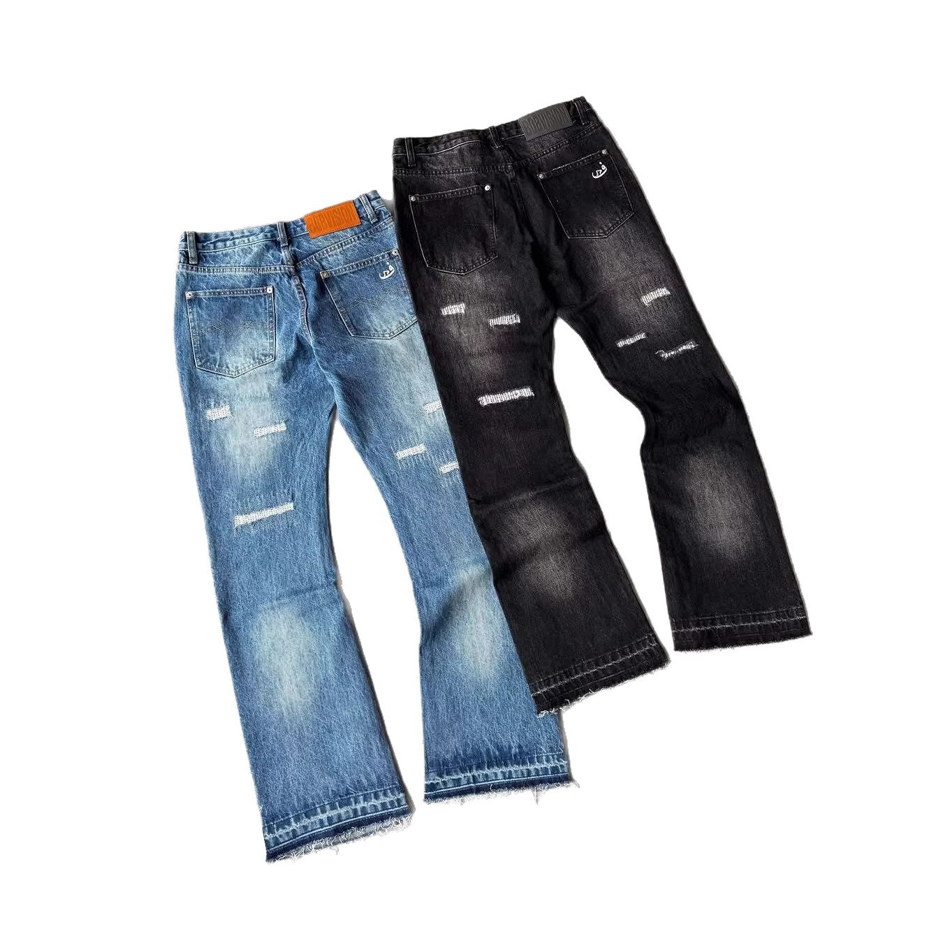 Vintage Washed Women's High-Waisted Flared Jeans Y2K Streetwear Retro Denim Pants With Handmade Distressed Details_mkmklike.com