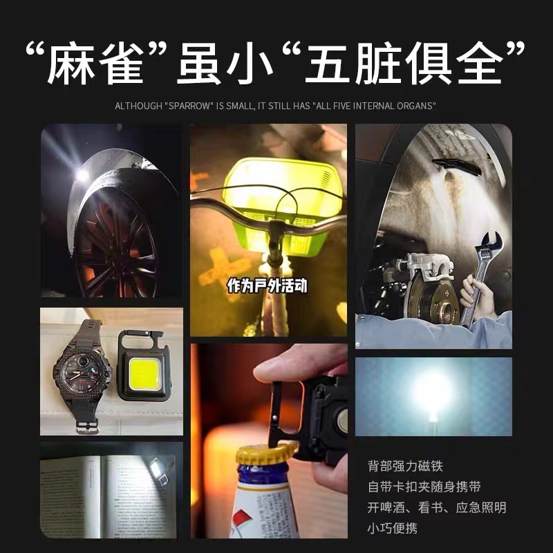 Cross-Border Outdoor USB Mini Keychain Light Cob Work Light Car Repair Light Household Emergency Flap Pocket Pants Night Light