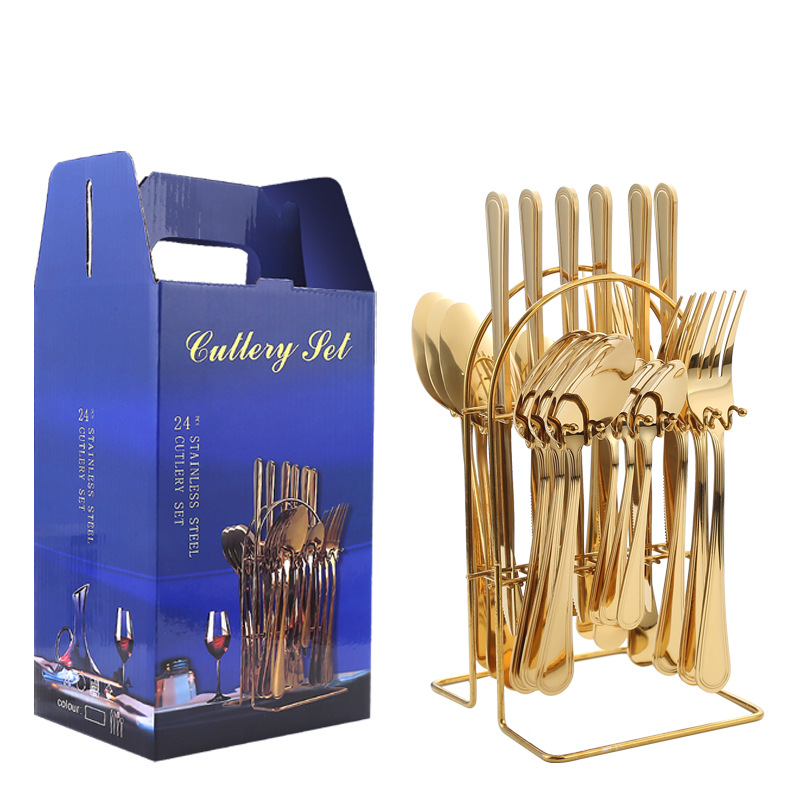 Cuchillo y tenedor de acero inoxidable cuchillo y cuchara de venta transfronteriza conjuntos de 24 piezas conjuntos de doble línea de suministros de hotel caja de regalo conjuntos de cubiertos