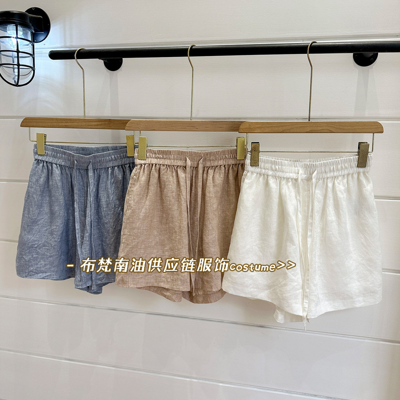 Shenzhen Nanyou Women's Natural Old Money Style Linen Elastic Waist Shorts Women's 25 Summer New Easiest for Match Wide Leg Pants