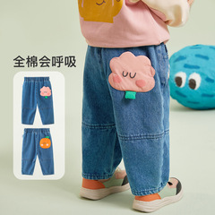 子供ジーンズカジュアル子供服2025春新作男の子女の子かわいい立体万能パパパンツ