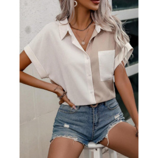 ���Q�¿�羳 Blouses �pɫ������ڴ�ƴ���r������