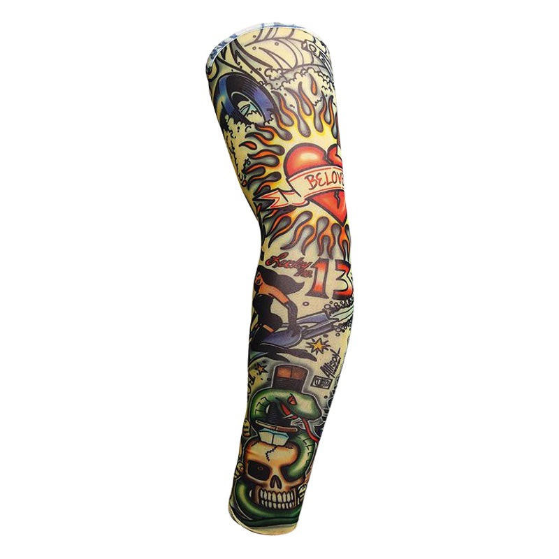 Outdoor Sports Tattoo Sleeves Flower Arm Tattoo Polyester Sun Protection Sleeves Arm Guards Korean Cycling Ice Silk Sleeves Wholesale