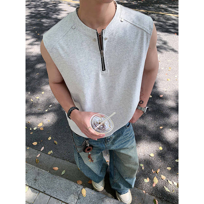 American High Street Metal Design Rivet Vest Men's Summer Fitness Sports Sleeveless T-Shirt Cleanfit Bottoming Shirt t