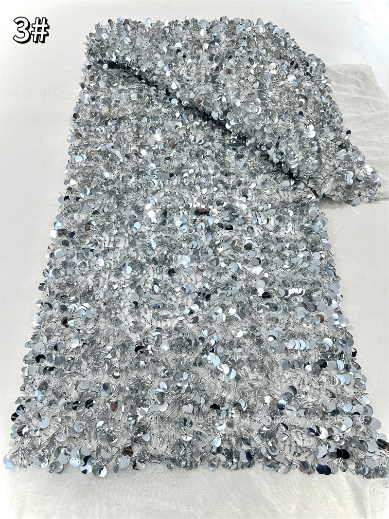 Inventario de malla elástica bordado de sequillas modelo de baile de moda cena vestido de moda tela de ropa