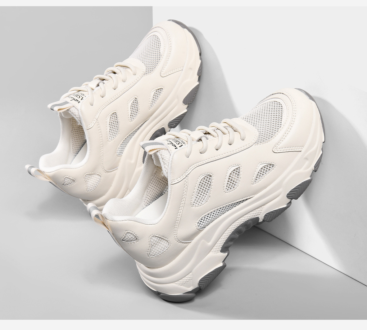 Giày sneaker nữ đế dày phối quần ống rộng, giày thể thao lưới thoáng khí mùa hè — DH 58623 Trắng, DH 58623m màu xám chi tiết 3