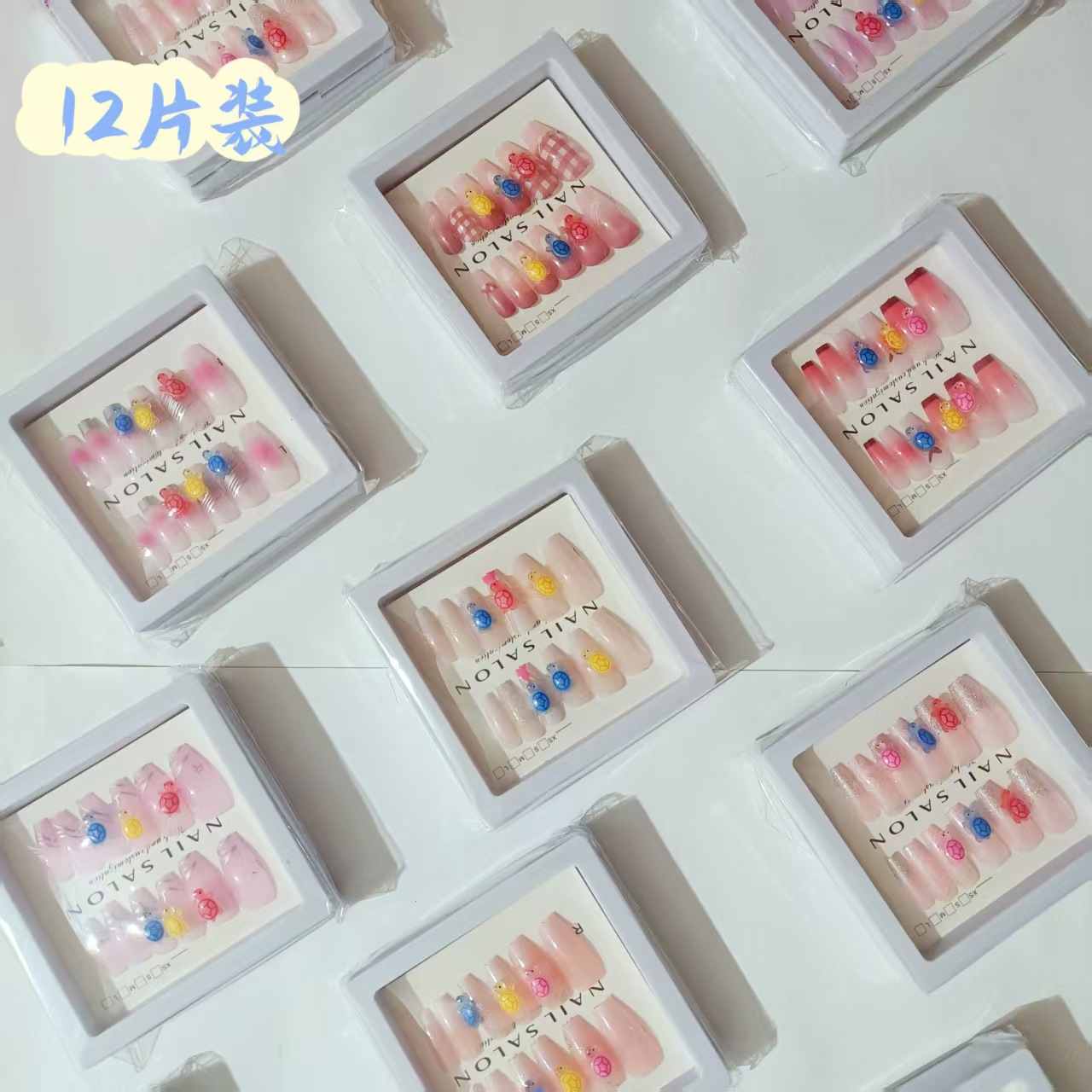 2025法式美甲穿戴甲可拆卸学生小乌龟美甲贴片中长款法式蝴蝶结