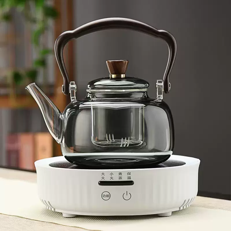 1000毫升茶色玻璃壶高硼硅玻璃泡茶壶木耙泡茶壶耐热玻璃蒸茶壶