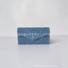 跨境爆款牛仔风三折女士钱包卡包零钱包时尚百搭金扣长款短款钱包