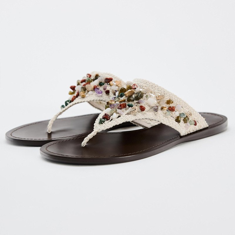 Za Flip-Flops for Women, Summer 2025 New Style, Flat Beaded Thong Sandals, Beach Rhinestone Women's Sandals Za Flip-Flops for Women, Summer 2025 New Style, Flat Beaded Thong Sandals, Beach Rhinestone Women's Sandals