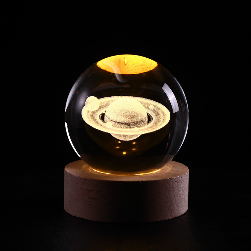 Bola de cristal luminosa, luz nocturna, cielo estrellado tallado en 3D, base de madera maciza, decoración de escritorio creativa, regalo de cumpleaños