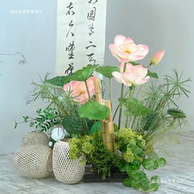 中式荷花装饰造景室内橱窗荷叶竹子绿植景观摆设拍摄道具