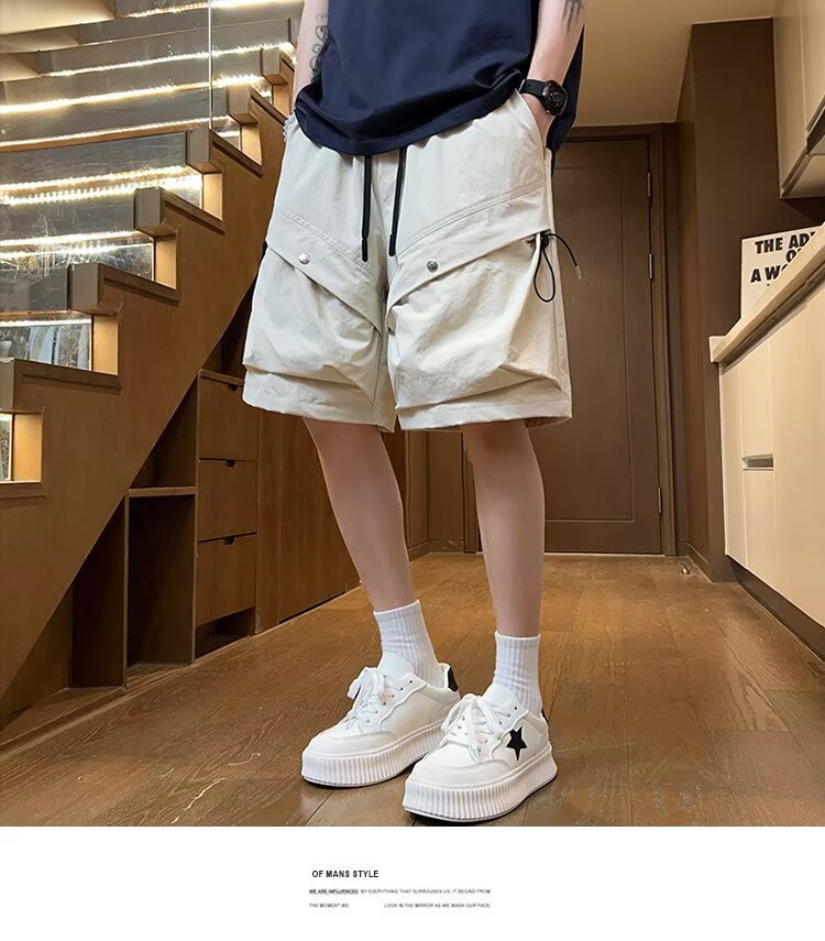 Men's Summer Cargo Shorts Trendy High Street Style Large Pockets Sporty High End Casual Five Point Pants_viptrois.com