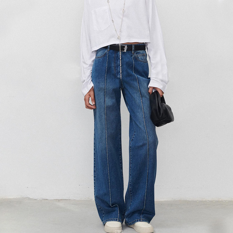 Th~ Row Jeans for Women 2025 Spring and Autum Stereo Center Seam Straight Wide Leg Pants Retro Floor Mopping Pants for Women