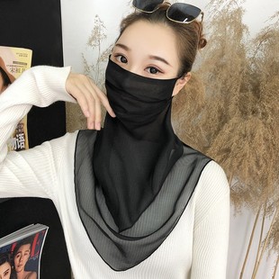 Tencel Sun Protection Veil Mask Breathable Silk Scarf Neck Scarf Cycling Windproof Neck Mask Thin Scarf for Women