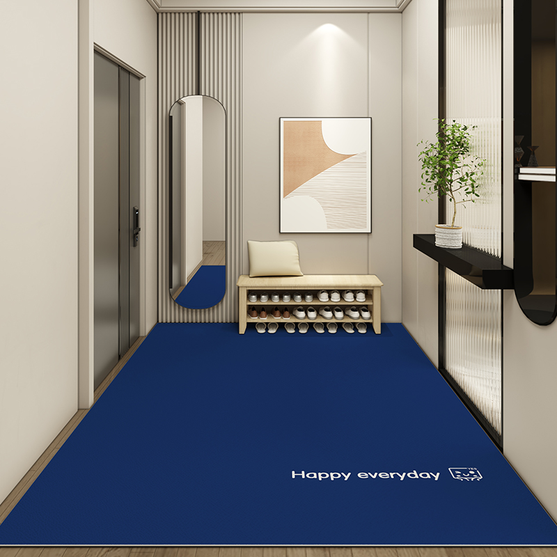 蓝色入户门地垫2024新款免洗可擦门垫进门口脚垫裁剪pvc皮革地毯