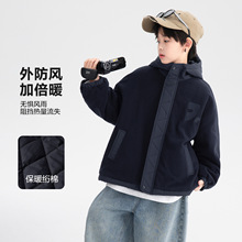 男大童冬装摇粒绒拼接夹棉外套2025新款青少年儿童装冬季加厚棉服