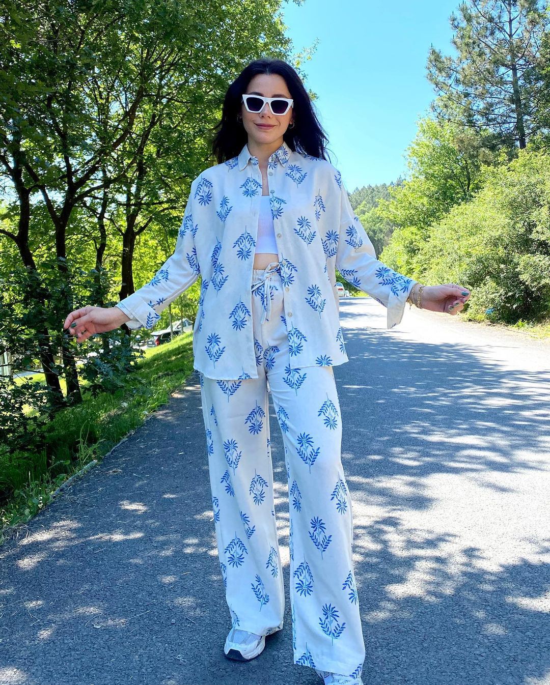 Women's Linen-Blend Lounge Set, Long Sleeve Shirt And High-Waisted Tie-Waist Wide-Leg Pants, Comfortable Two-Piece Outfit For Casual Wear_ecoleips.com