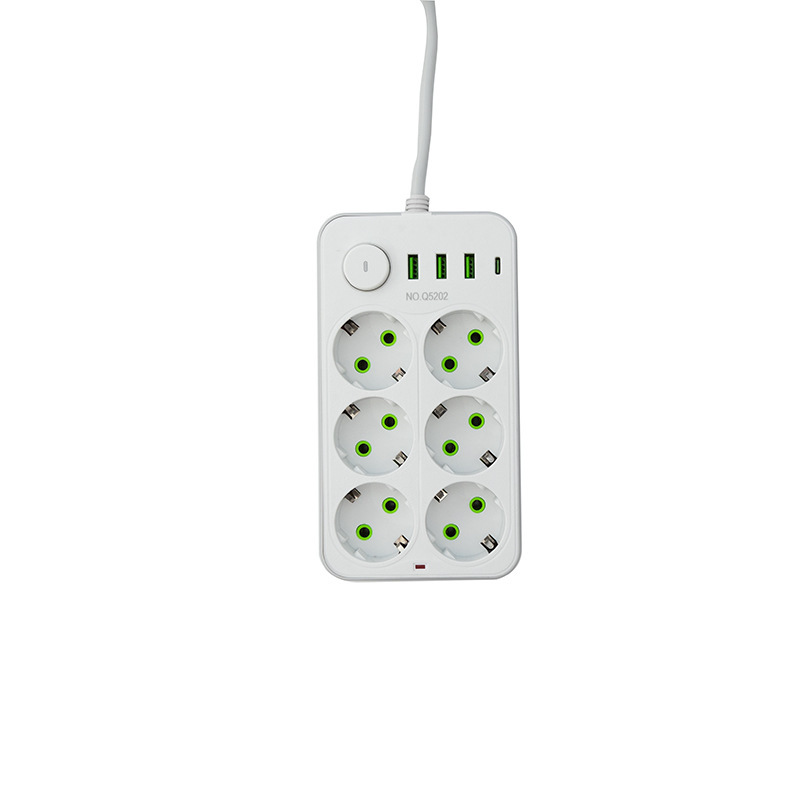 Q5202 # estándar europeo 6 12 jack caja negra caja blanca bolsa 3USB + 1 Tipo-c interruptor de control general