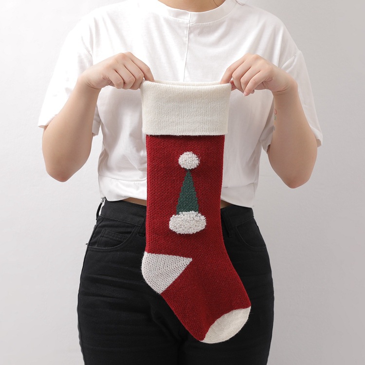 22 Plüsch dekorative gestrickte Socken Anhänger 3D Wolle Weihnachten Hut Geschenktüte_voghion.com