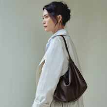求真植鞣牛皮腋下经典hobo包百搭休闲单肩斜挎通勤包真皮饺子包女