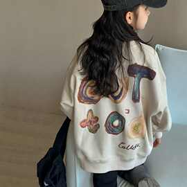 女童圆领套头卫衣2025秋装新款儿童韩版洋气宽松休闲上衣中大童潮