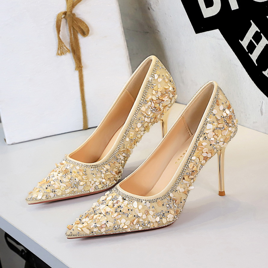 3739-39 French Style Pointed Toe High Heels For Women Shallow Mouth Versatile Rhinestone Wedding Xiuhe Banquet Crystal_vogvips.com