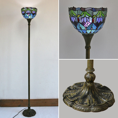 亞馬遜跨境新品朝天落地單杆台燈複古客廳蒂凡尼郁金香12寸朝天燈