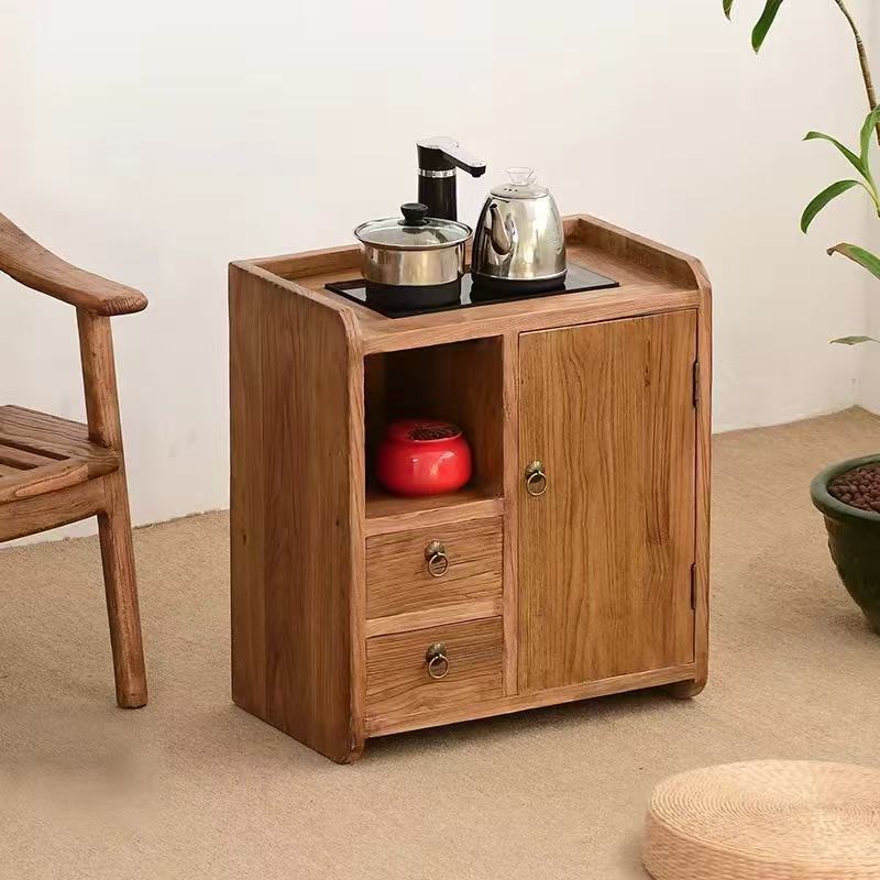 Old Elm Solid Wood Wall-Mounted Sideboard for Home Use with Under-Counter Bucket, Tea Sideboard for Living Room Entrance, Water Boiling Cabinet Sideboard